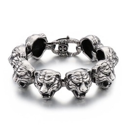 Cool Fashion Tiger Head Cross Flower Clasp Titanium Armbånd Til Mænd