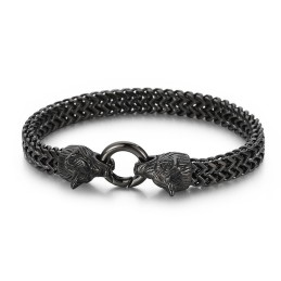 Cool Rock Hip-Hop Style Dobbelt Ulvehoved Titanium Armbånd Til Mænd