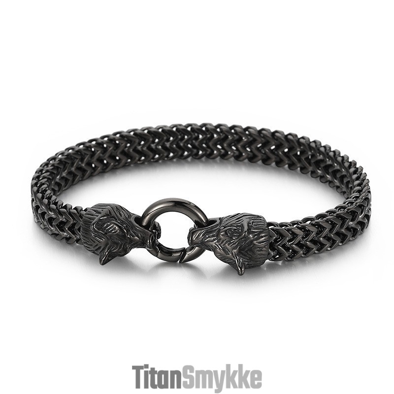 Cool Rock Hip-Hop Style Dobbelt Ulvehoved Titanium Armbånd Til Mænd