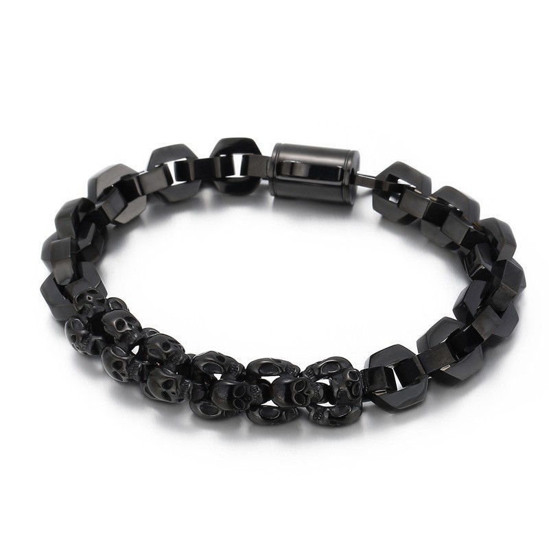 Splejset Skull Polygonbelagt Titanium Armbånd Til Mænd