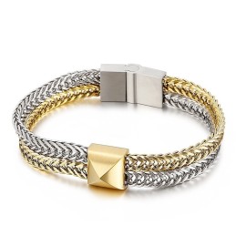 Hipster Hip-Hop Dobbeltlags Farveblokerende Kølvævet Kæde Titanium Herrearmbånd