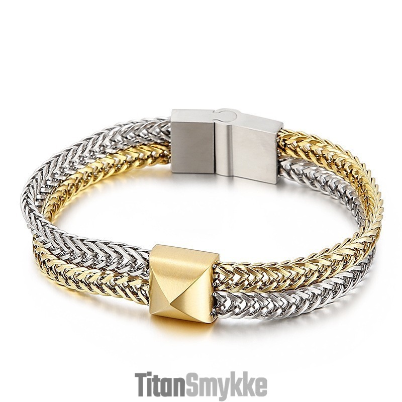 Hipster Hip-Hop Dobbeltlags Farveblokerende Kølvævet Kæde Titanium Herrearmbånd