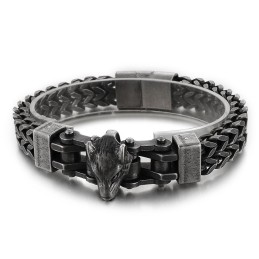Cool Hiphop-Armbånd I Titanium Med Ulvehovedbelægning Til Mænd