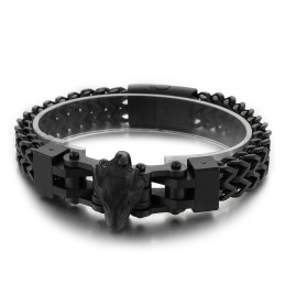 Moderigtigt Cool Hiphop-Armbånd I Titanium Med Ulvehovedbelægning Til Mænd
