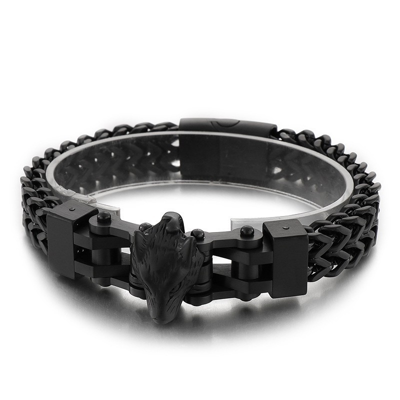 Moderigtigt Cool Hiphop-Armbånd I Titanium Med Ulvehovedbelægning Til Mænd