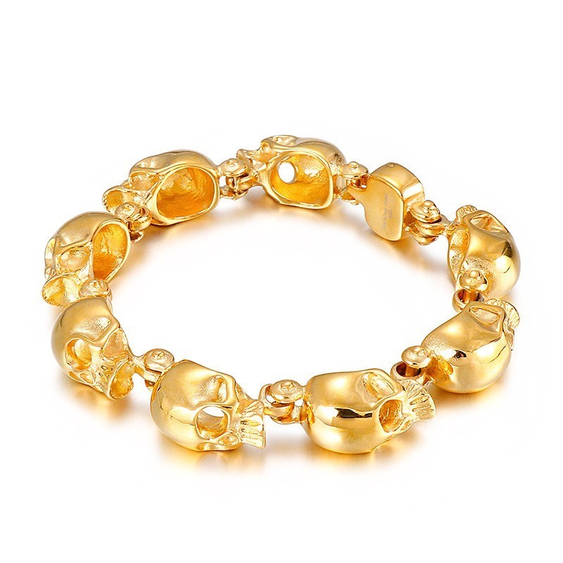 Chic Style Gold Skull Titanium Armbånd Til Mænd Chic Style Gold Skull Titanium Armbånd Til Mænd