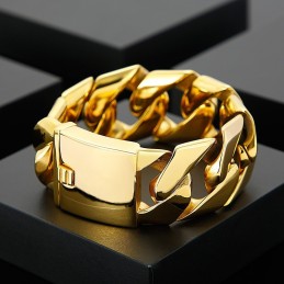 Moderigtigt Guld 31 Mm Bredt Cool Titanium Hiphop Armbånd