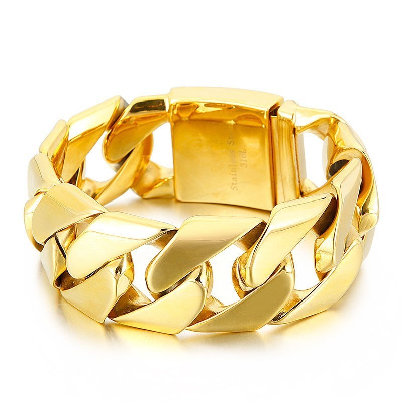 Moderigtigt Guld 31 Mm Bredt Cool Titanium Hiphop Armbånd