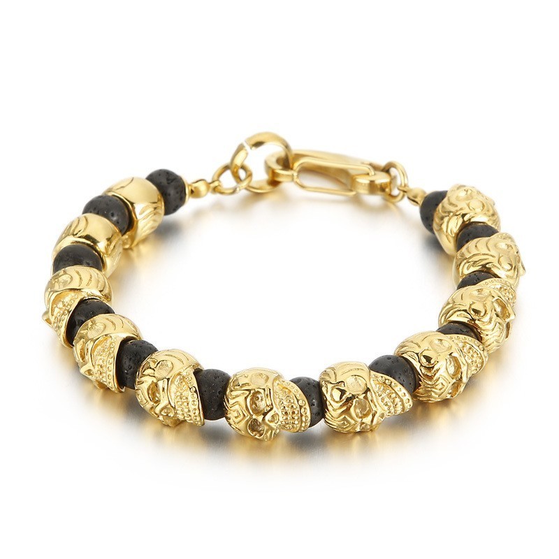 Titanium Kranie Armbånd Herre Tigerøje Vulkansk Sten Armbånd Titanium Kranie Armbånd Herre Tigerøje Vulkansk Sten Armbånd