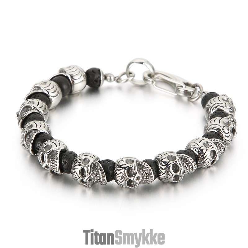 Titanium Kranie Armbånd Tigerøje Vulkansk Sten Herrearmbånd Armbånd Titanium Kranie Armbånd Tigerøje Vulkansk Sten Herrearmbånd Armbånd