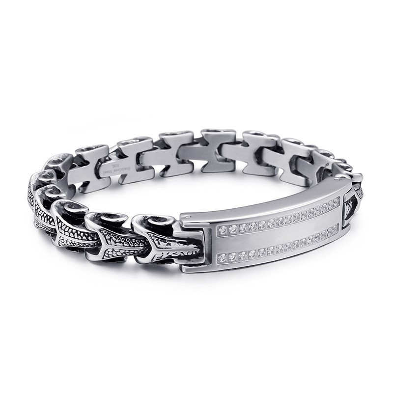 Herrearmbånd Med Titanium Vintage-Køl Og Mikrosæt I Hvid Sten Herrearmbånd Med Titanium Vintage-Køl Og Mikrosæt I Hvid Sten