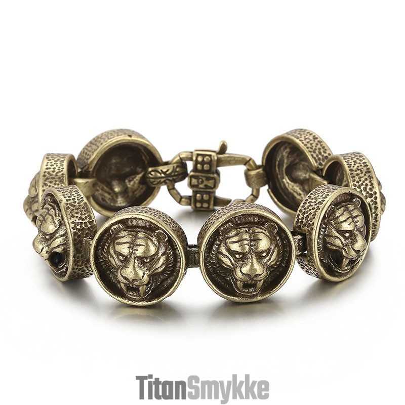 Vintage Tigerhoved Rund Titanium Armbånd Til Mænd