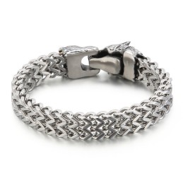 Cool Wolf Head Double Casting Titanium Armbånd Til Mænd