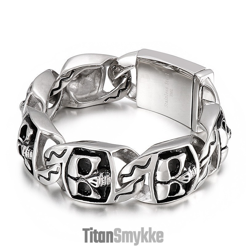 Populært, Cool Skull-Armbånd I Titanium Til Mænd Populært, Cool Skull-Armbånd I Titanium Til Mænd