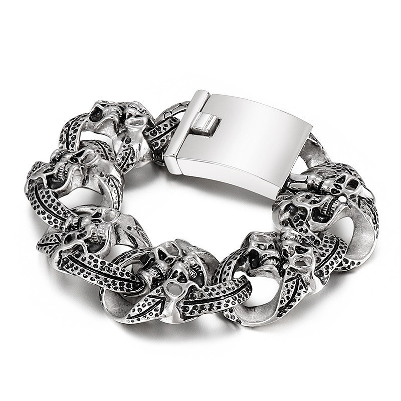 Populært, Cool Skull-Armbånd I Titanium Til Mænd