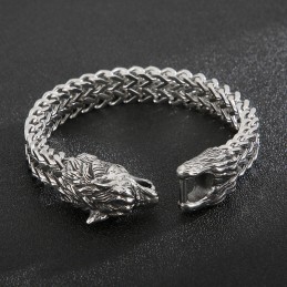 Cool Wolf Head Double Casting Titanium Armbånd Til Mænd