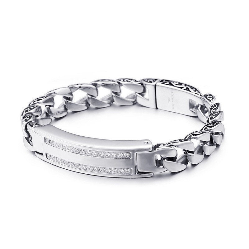 Herrearmbånd I Titanium Med Vintage Køl Og Hvide Sten