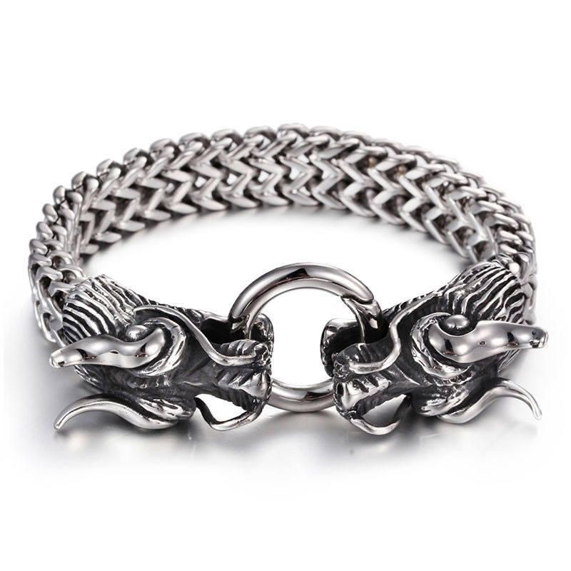 Herrearmbånd Med Flere Lag, Cool Dobbelt Drage, Herrearmbånd Med Vandhanelås Herrearmbånd Med Flere Lag, Cool Dobbelt Drage, Herrearmbånd Med Vandhanelås