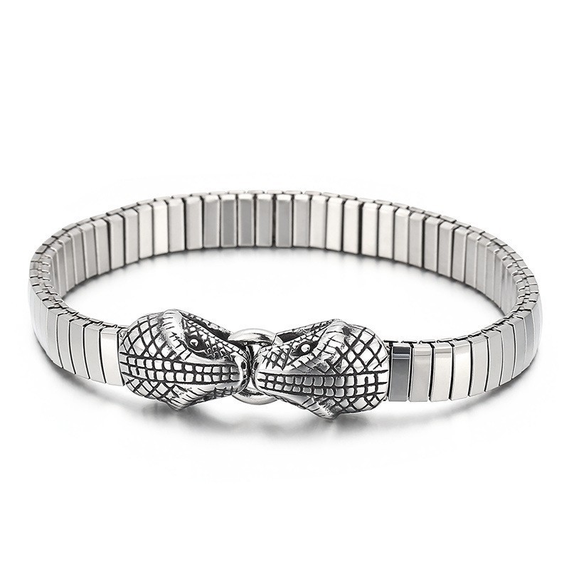 Cool Dobbelt Slangehoved Chic Stil Titanium Armbånd Til Mænd
