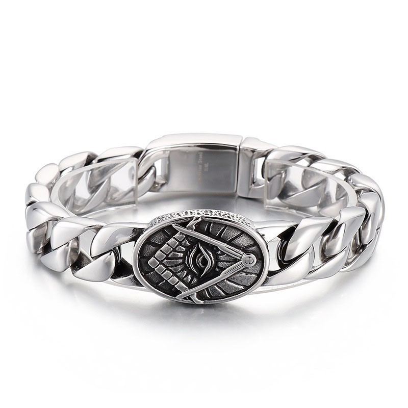 Vintage Chic Style Rund Plade Frimurer Titanium Armbånd Til Mænd