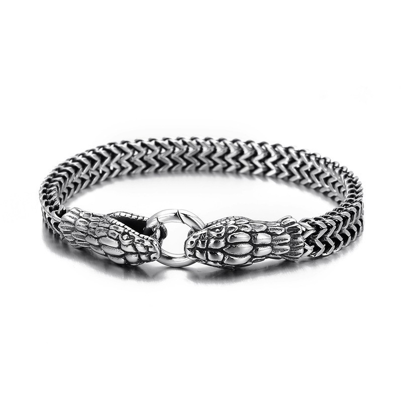 Vintage Cool Mode Dobbelthovedet Slangearmbånd I Titanium Til Mænd Vintage Cool Mode Dobbelthovedet Slangearmbånd I Titanium Til Mænd