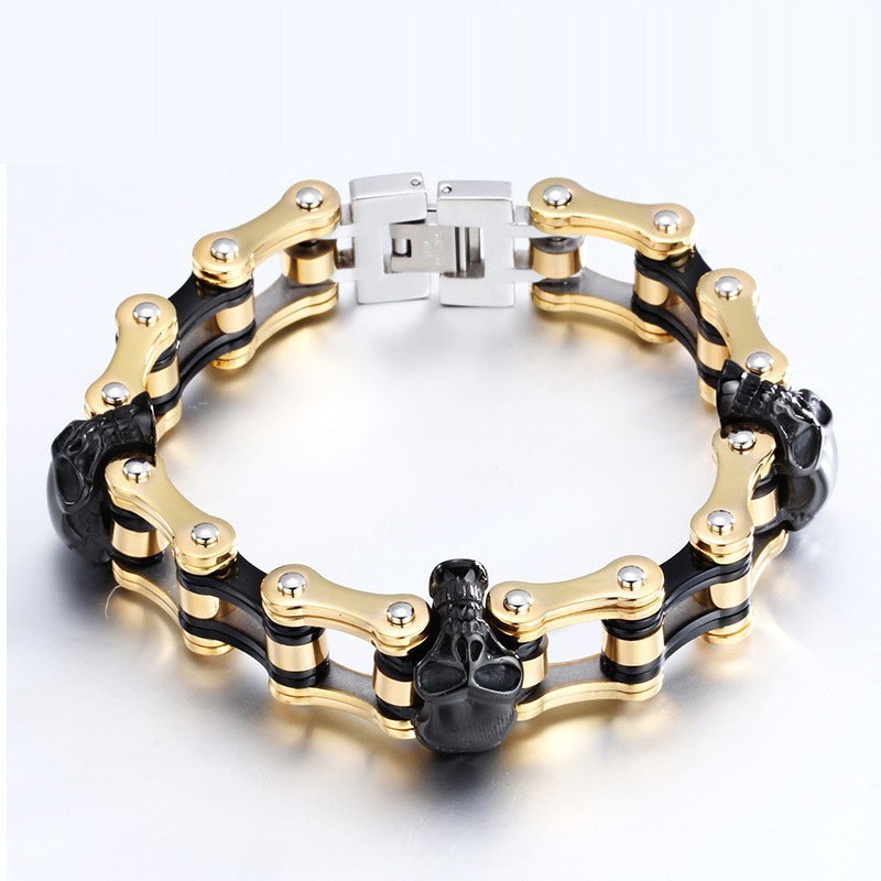 Rock Hip-Hop Elektropletteret Tofarvet Kranie Titanium Herre Bikerarmbånd Rock Hip-Hop Elektropletteret Tofarvet Kranie Titanium Herre Bikerarmbånd