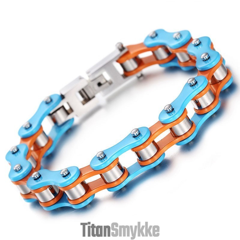 Enkelt Malet Blå-Orange Titanium Bikerarmbånd Til Mænd