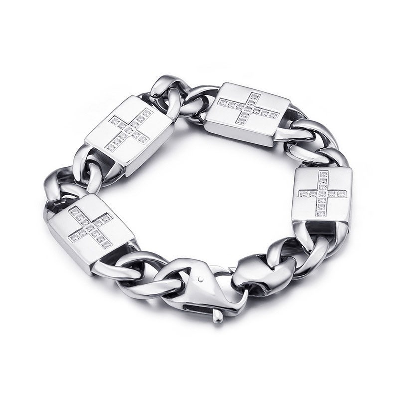 Moderigtigt Rock Hiphop-Stil Kors Med Diamanter I Titaniumarmbånd