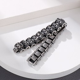 Overdrevet Skull Biker Titanium Armbånd Til Mænd