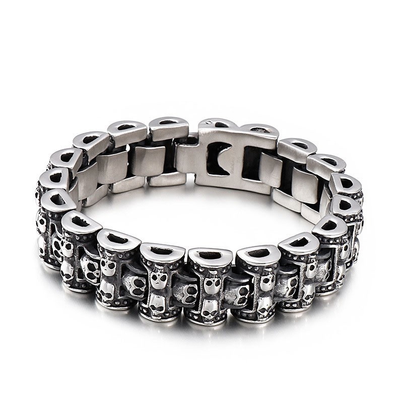 Overdrevet Skull Biker Titanium Armbånd Til Mænd Overdrevet Skull Biker Titanium Armbånd Til Mænd