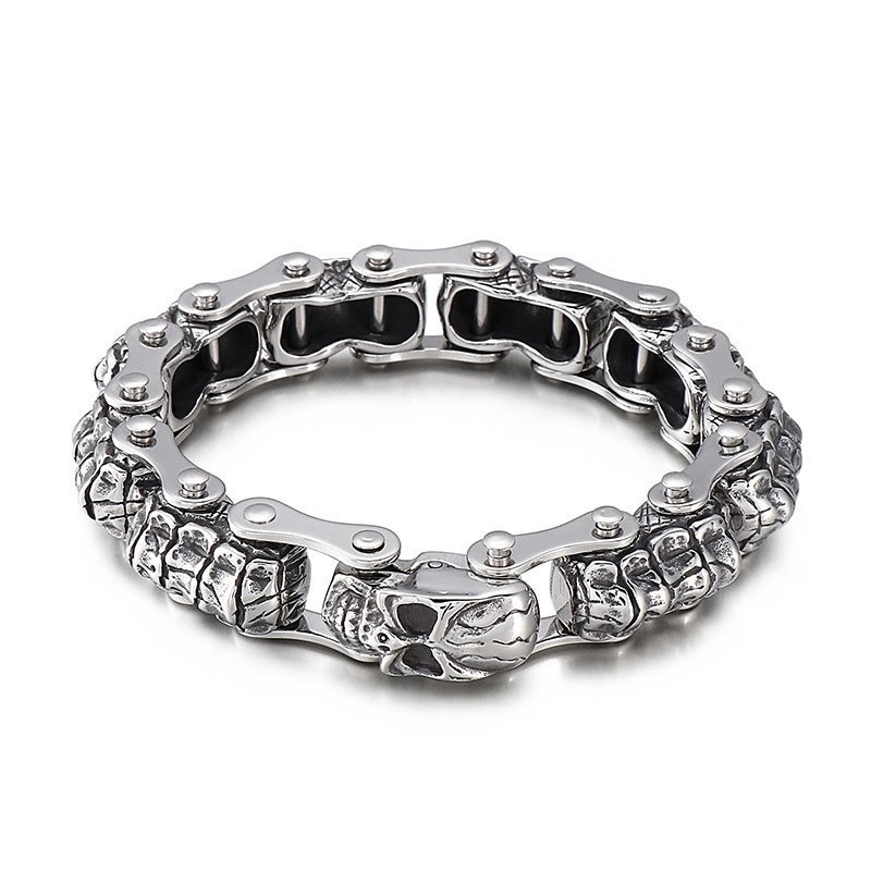 Mode Skull Keel Machine Chain Titanium Armbånd Til Mænd