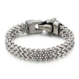 Cool Wolf Head Double Casting Titanium Armbånd Til Mænd