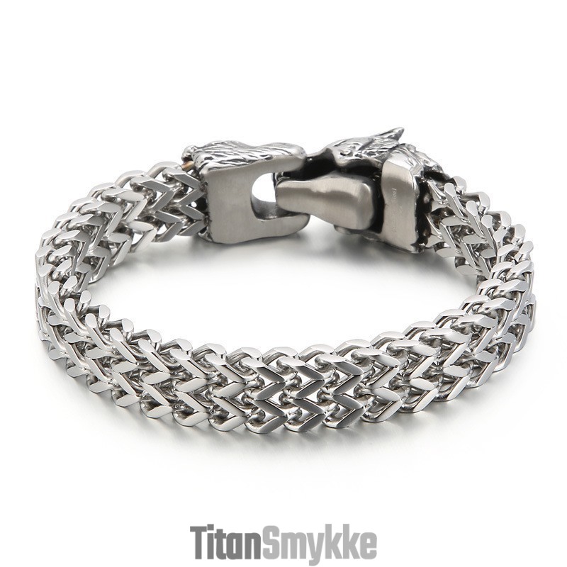 Cool Wolf Head Double Casting Titanium Armbånd Til Mænd