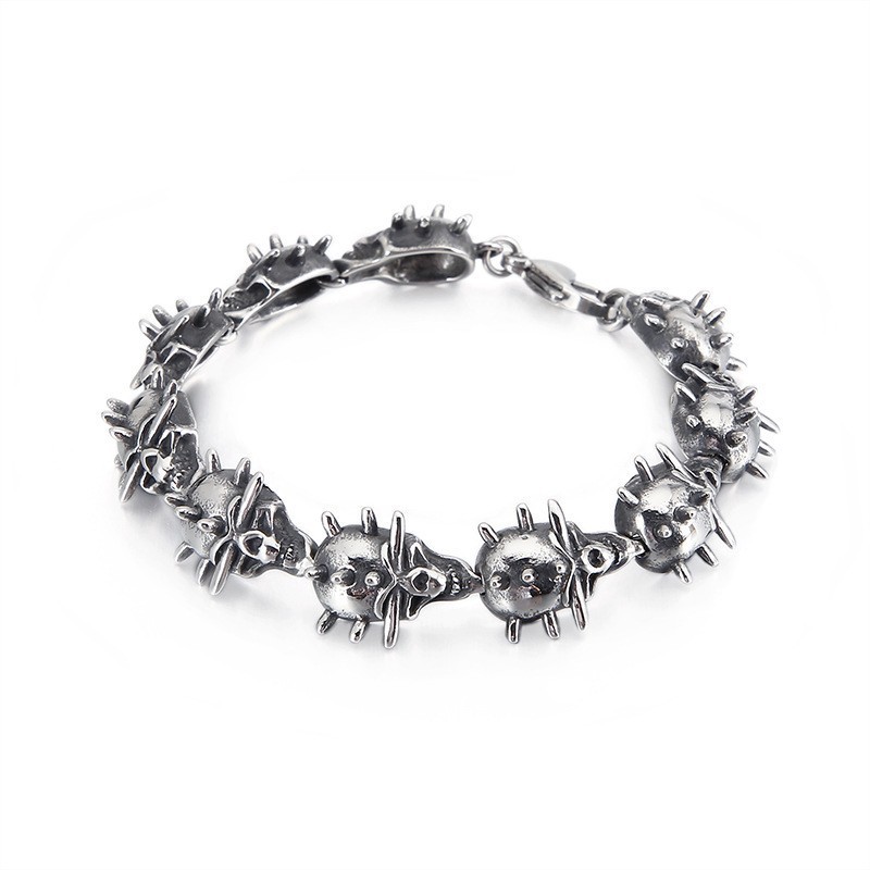 Overdrevet Chic Circle Skull Titanium Armbånd Til Herrer
