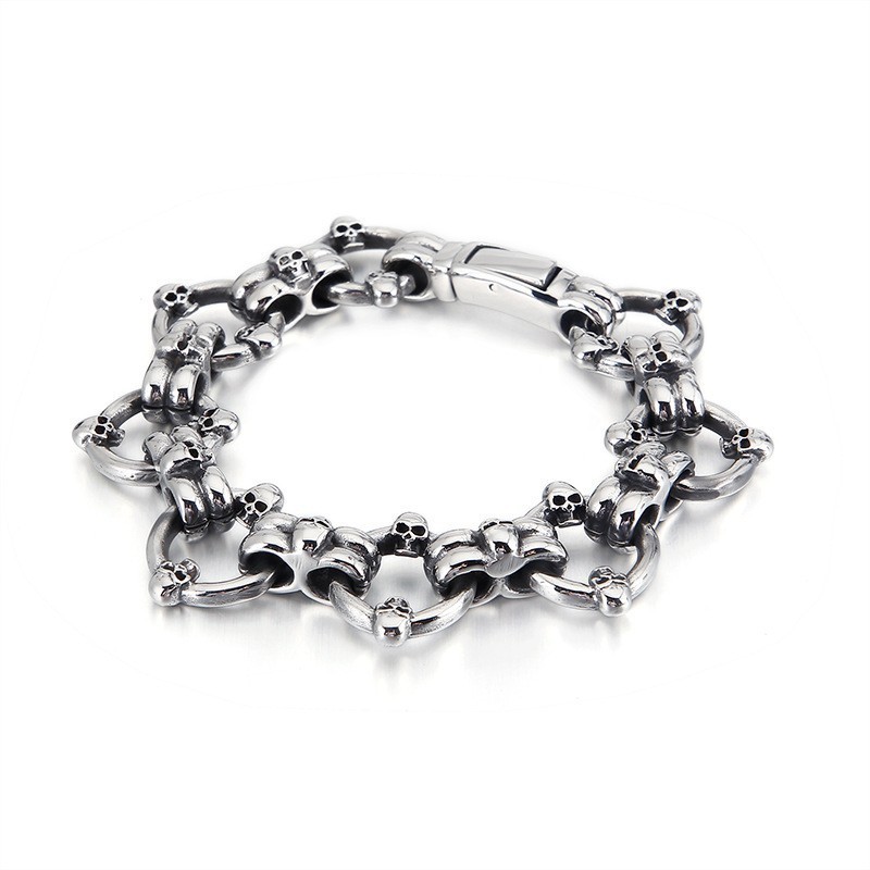 Overdrevet Chic Circle Skull Titanium Armbånd Til Herrer Overdrevet Chic Circle Skull Titanium Armbånd Til Herrer