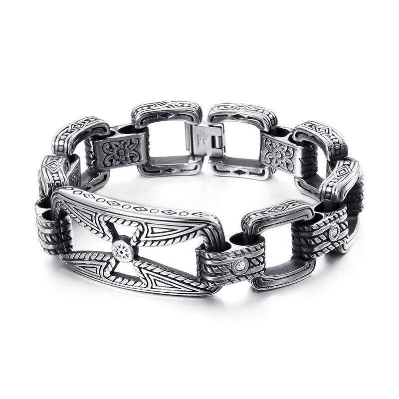 Cool Cross Floral Hollow Titanium Armbånd Til Mænd