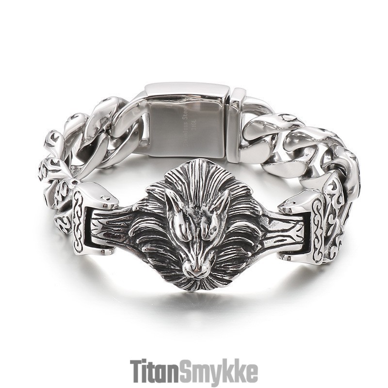 Ulvehoved Blomster Titanium Armbånd Til Mænd Ulvehoved Blomster Titanium Armbånd Til Mænd