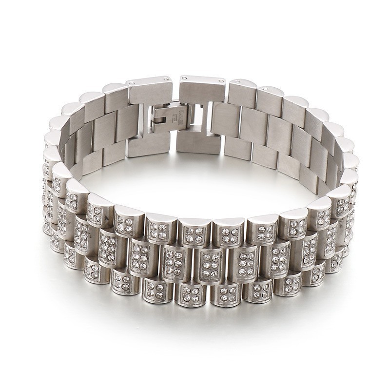 American Hiphop Tank Diamond Herre Hiphop Titanium Armbånd