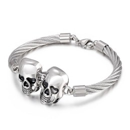 Cool Fashion Dobbelt Kranie Ståltråd Herre Titanium Armbånd