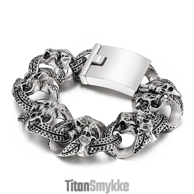 Populært, Cool Skull-Armbånd I Titanium Til Mænd