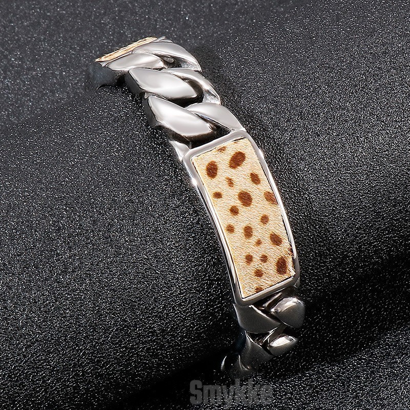 Tide Herremode Håndsmykker Blomsterleopardprint Knap Titanium Armbånd Tide Herremode Håndsmykker Blomsterleopardprint Knap Titanium Armbånd