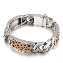 Tide Herremode Håndsmykker Blomsterleopardprint Knap Titanium Armbånd