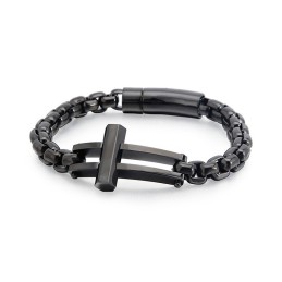 Krucifiks Firkantet Sort Titanium Kæde Armbånd