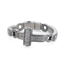 Chic Herrearmbånd Med Bøjet Kors I Titanium