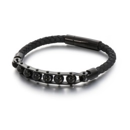 Moderigtige Runde Perler Flettede Læderarmbånd Til Mænd