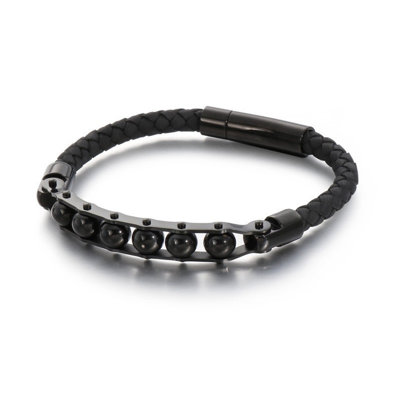 Moderigtige Runde Perler Flettede Læderarmbånd Til Mænd
