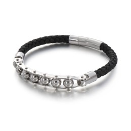 Moderigtige Runde Perler Flettede Læderarmbånd Til Mænd