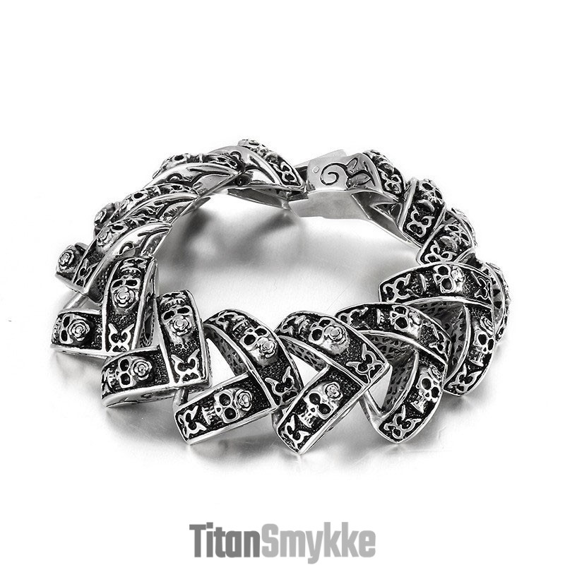 Cool Heavy Skull Stereoskopisk Titanium Armbånd Til Herrer