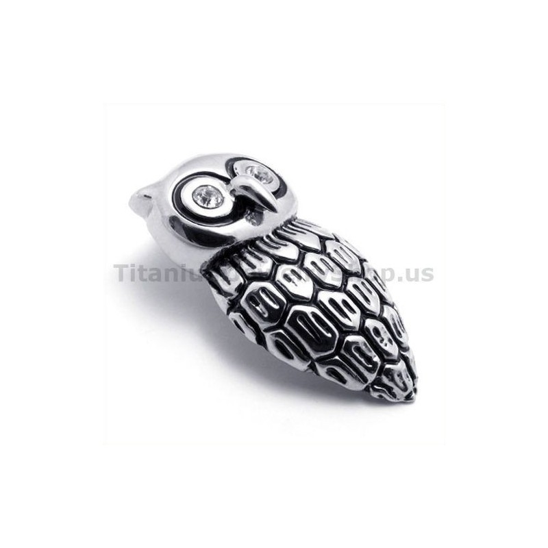 Titanium Ugle Vedhæng Med Diamant - Gratis Kæde Titanium Ugle Vedhæng Med Diamant - Gratis Kæde