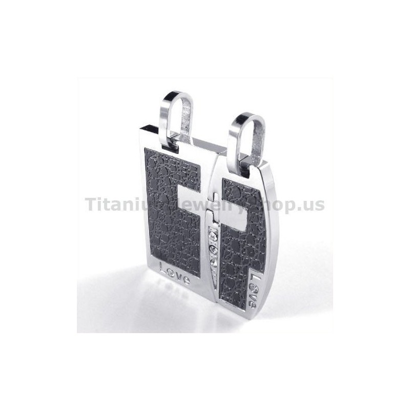 Kærlighed Sorte Titanium Lovers Vedhæng Med Diamantfri Kæder